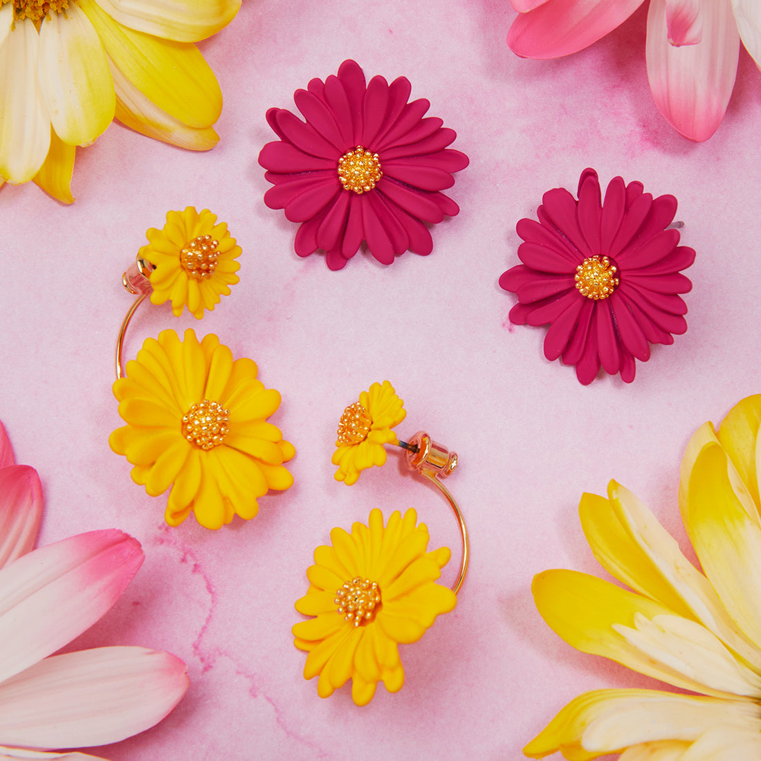 unique flower earrings for sensitive ears, minimalist flower stud earrings for minimal fashion, bright and playful flower earrings for summer