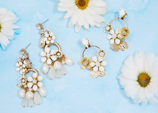 Handmade flower earrings for women, vintage flower stud earrings for weddings, colorful enamel flower earrings for spring, elegant flower drop earrings for evening wear, bohemian flower hoop earrings for festivals