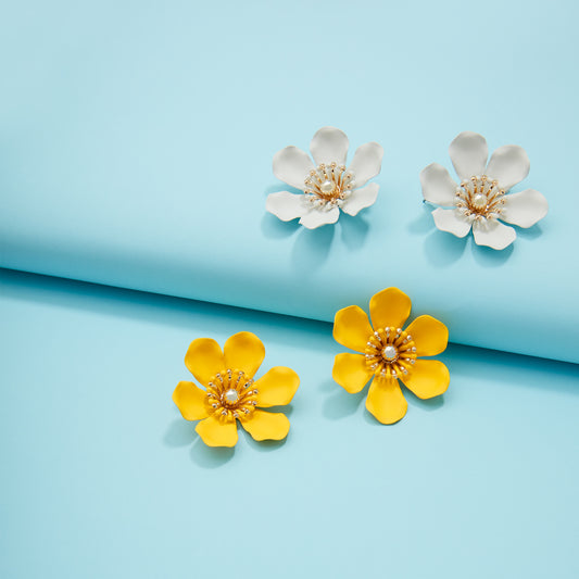 Handmade flower earrings for women, vintage flower stud earrings for weddings, colorful enamel flower earrings for spring, elegant flower drop earrings for evening wear, bohemian flower hoop earrings for festivals